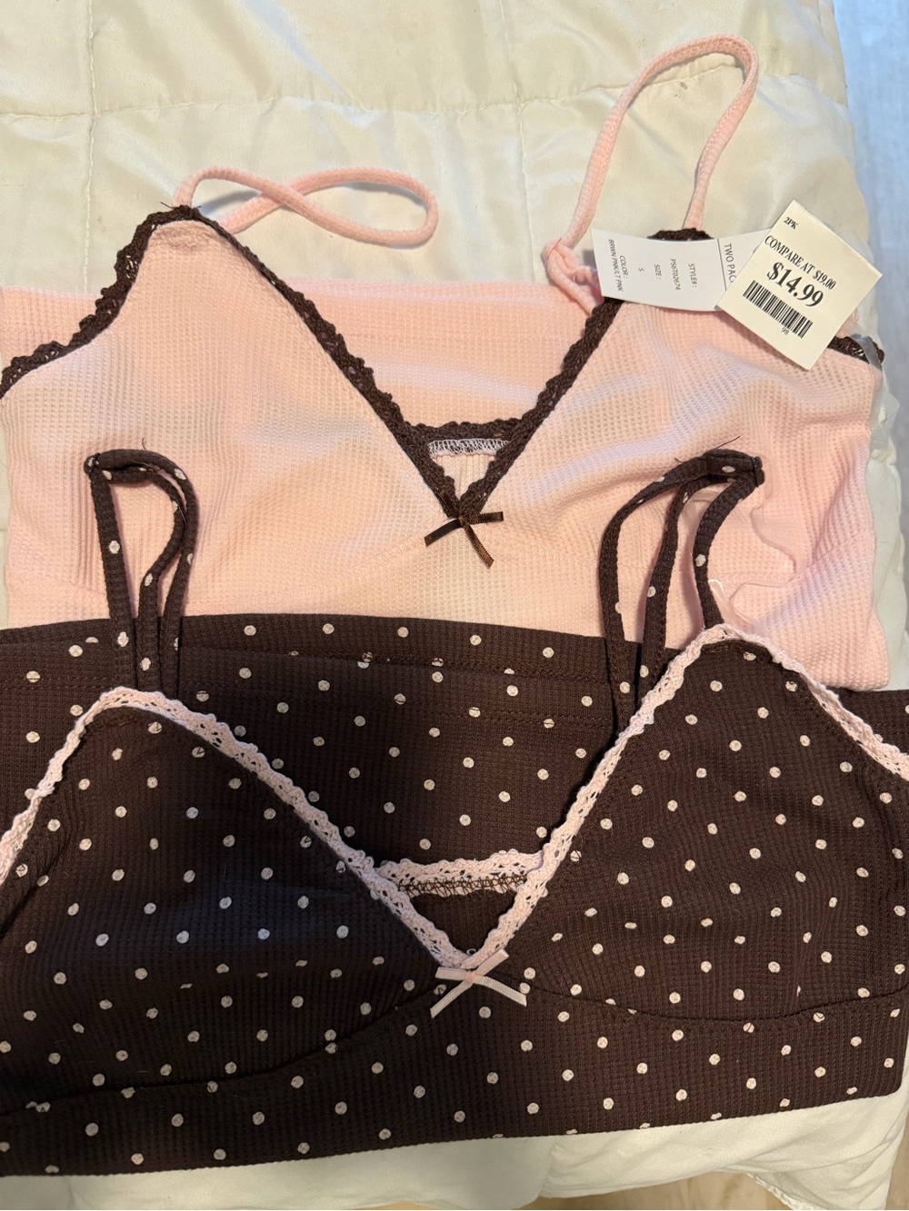 Pink Rose Two-Pack Bralette Set in Pink and Brown
